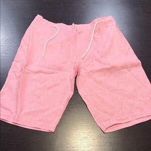 Pink Drawstring Linen Shorts